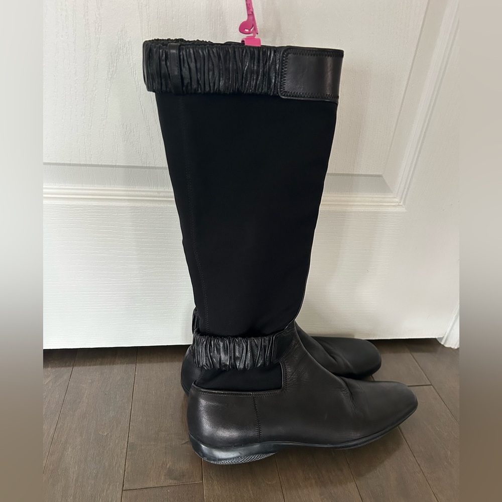 Prada Black Leather Women’s Boots with nylon inserts